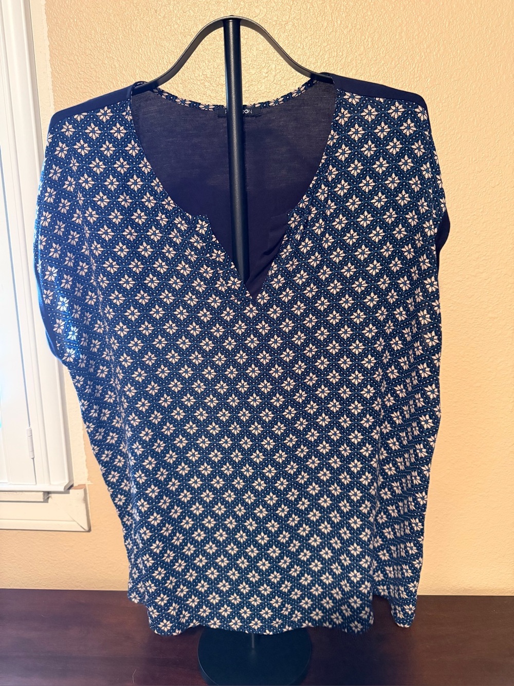 Papermoon Navy Blue Sleeveless V-Neck Printed Tunic